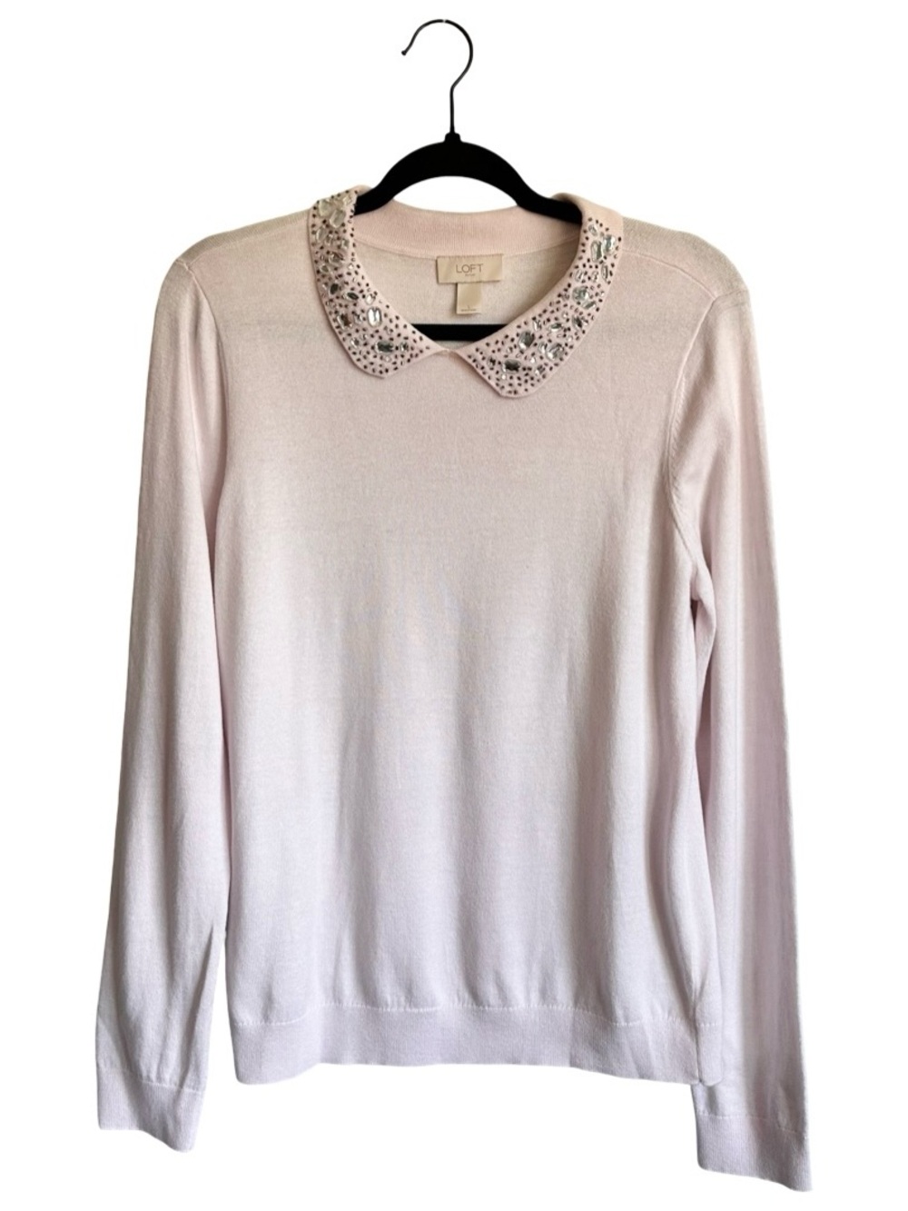 LOFT Women’s Pink Jeweled Peter Pan Collar Sweater Large EUC Classic Preppy